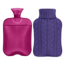 samply Hot Water Bottle with Knitted Cover, 2L Hot Water Bag for Hot and Cold Compress, Hand Feet Warmer, Ideal for Menstrual Cramps, Neck and Shoulder, Purple
