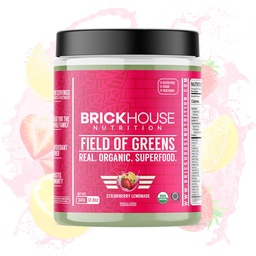 BRICKHOUSE NUTRITION Field of Greens Super Greens Powder | Doctor-Formulated Superfood Powder, Fruits & Veggies Supplement - Strawberry Lemonade (Single Pack)