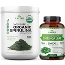 Zazzee Organic Greens Superfood Bundle | USDA Organic Spirulina Powder Plus Super Concentrated Moringa Extract Capsules | Non-GMO Vegan & ISO Lab Tested