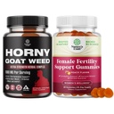 Bundle of Horny Goat Weed for Men with Black Maca Root, Tongkat Ali, Saw Palmetto & Panax Ginseng Extract and Fertility Gummies for Women Trying to Conceive - Myo-Inositol Folic Acid Vitex Chasteberry