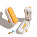 Pill Cutter Splitter for Small and Tiny Larger Pills. |ONE Button Easy Push Accurately Cuts Multiple Pills at Once. Sharp Blade with Safety Guard. Non-Slip Silicone Edge (Orange)