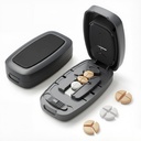 Pill Cutter Splitter with Adjustable Slot, 1/2 1/3 1/4 Even Splitting for Small Large Pills, Oval Long Tablets & Vitamins, Dual Fixing Clips, Multi-Pill Cutting, Hidden Sharp Blade (Black)