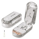 ONTERATE Pill Cutter Splitter for Small & Large Pills, Adjustable Pill Splitter with Safety Guard Hidden Stainless Steel Blade, Travel Tablet Vitamin Cutter Cutting into 1/2, 1/3 (White Grey)