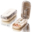 Pill Cutter Splitter for Small and Tiny Pills - Adjustable Pill Cutter for 1/2 1/4 Quarter Split, Built-in Pill Case for Travel, Purse, Pocket, Safe for Medication, Not for Large Hard Vitamins (Beige)