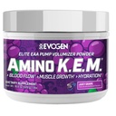 Evogen Amino K.E.M. - EAA & BCAA Powder Pump Volumizer | BCAAs Amino Acids Supplement for Blood Flow, Muscle Growth, & Hydration | Juicy Grape | 30 Servings