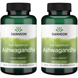 Swanson Ashwagandha συμπλήρωμα σκόνης - με Ashwagandha ρίζα για την προώθηση του στρες ανακούφιση & ενέργεια - Ayurvedic συμπλήρωμα για τη φυσική ευεξία (100 κάψουλες, 450mg έκαστο) 2 συσκευασία