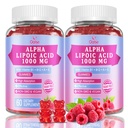 (2 Packs) Alpha Lipoic Acid Gummies 1000Mg with Vitamin B1, B12, A, E - High Absorption Sugar Free Chewable ALA Supplement for Energy Support,Raspberry Flavor, 60 Gummies