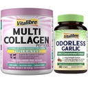 Vitalibre Multi Collagen Peptides Powder Type I II III V X, 16oz, and Odorless Garlic, Extra Strength 100:1 Extract, Heart & Immunity, Antioxidant Defense, 180 Softgels