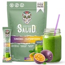 Salud 2-in-1 Greens Powder + Superfood Drink Mix Packets, 20+ Fruits and Veggies, Probiotics, Prebiotics, Supports Digestive Health, Bloating Relief, Vegan, Passion Fruit (15 Servings)