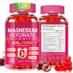Magnesium Glycinate Gummies 600mg for Women and Men, High Absorption Magnesium Glycinate with Vitamin D, B6, and CoQ10 for Calm Support & Sleep, Sugar Free, Vegan, 120 Count