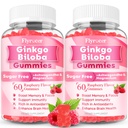 2 Pack Ginkgo Biloba Gummies for Adults & Kids, Ginkgo Biloba Supplements for Focus, Memory, and Brain Health, Vegan, Sugar-Free, Raspberry Flavor, 120 Count