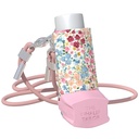 Inhaler Holder Sleeve (Shorter, Vintage Wild Flowers) & Adjustable Strap Inhaler Lanyard (Pale Pink) - Adults & Kids Inhaler Case (Handmade) and Neck Strap with Carabiner Hooks