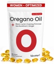Oil of Oregano with Black Seed Oil for Women, Evening Primrose, Sea Buckthorn, Ginger – Enhanced for Feminine Support, Hormone Balance, Cycle Comfort - 60% Carvacrol, Vegan, Plant Based, Lab Tested