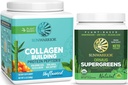Organic Greens Probiotic Powder & Vegan Collagen Protein Powder Set | Bundle & Save | Non-GMO No Added Sugar Soy or Dairy (20 Servings Vegan Collagen Booster, 45 Servings Greens)