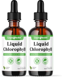LIQUIDHEALTH Liquid Chlorophyl Drops - Εσωτερικό Αποσμητικό, Αντιοξειδωτικά, Αποτοξίνωση ήπατος, Ανοσολογική Υποστήριξη, Ανακουφίζει Κακή αναπνοή, Μειώνει την όρεξη, Κολλαγόνο για την υγεία των μαλλιών & του δέρματος - Vegan, Μη ΓΤΟ (2 Pack)