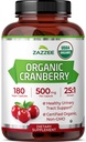 Zazzee USDA Organic Cranberry 25:1 Extract, 500 mg per Capsule, 180 Vegan Capsules, 6 Month Supply, Certified Kosher, Vaccinium Macrocarpon, Bladder Support, Non-GMO, Made in the USA