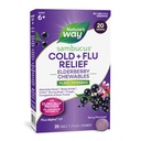 Nature's Way Sambucus Cold+Flu Relief Elderberry Chewable Tablets, for Fever(1), Cough, Congestion, Sore Throat, with Pelargonium sidoides 1X, Homeopathic, Non-Drowsy, Berry Flavored, 20 Count