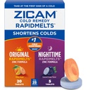 Zicam Cold Remedy Original + Nighttime RapidMelts Combo Pack, Non‑Drowsy Zinc Homeopathic Cold Shortening Relief for Nasal Congestion & Occasional Sleeplessness, Citrus & Grape, 25 Count
