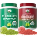Peak Performance Organic Greens Superfood Powder and Reds Superfood Powder 2-Bottle Bundle. Best Tasting Super Greens + Reds Powder with 25+ Organic Ingredients for Max Energy. Daily Drink Mix