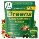 Greens Daily Gummies Sugar Free Super Greens Gummies for Adults Superfood Multivitamin Gummy with Spirulina, Chlorella, Prebiotic Fiber, Adaptogens, Fruit Veggie for Digestive & Gut Health, 120 Count