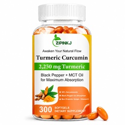 Turmeric Curcumin 2250mg with Black Pepper & Ginger - 95% Curcuminoids Turmeric Complex Supplement, High Absorption, Non-GMO, 300 Softgels