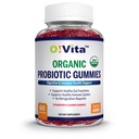 Organic Probiotic Gummies - 5 Billion CFU, Max Strength, Strawberry Flavored, Gut Health and Immune Support for Men, Women and Kids (60 Non-GMO Gummies)
