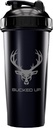 Shaker Bottle for Protein, Pre Workouts and Smoothies, Black Bottle with Gray Buck Logo (28oz)
