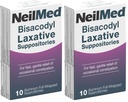 NeilMed Bisacodyl Laxative Suppositories, Gentle Constipation Relief, Fast Acting, indivudally Wrapped hygienic Packaging, Bisacodyl 10 mg, Predictable Relief, 10 ct (Pack of 2)