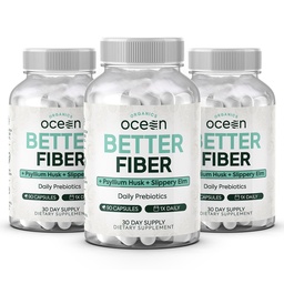 Organics Ocean Better Fiber - Daily Fiber Supplement - Soften Stool for Accessless Bowel Movies - with Psyllium Hulk and Slippery Elm - 3 Μπουκάλια