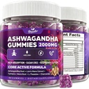 Ashwagandha Gummies - Organic Ashwagandha & Lions Mane Gummies for Adults with Vitamin D3 B12, L-Theanine, Cortisol Supplements for Women & Men, Sugar-Free, Berry Flavor - 90 Counts