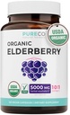 Organic Elderberry Capsules - 10:1 Extract Equals 5,000mg of Fresh Elderberries (Vegan) for Immune Support, Allergy, Sinus Relief - Sambucus Nigra - Black Elderberry - 120 Caps (No Pills or Gummies)