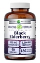 Amazing Formulas Sambucus Black Elderberry 300 Mg | Standardized 10:1 Extract | 180 Veggie Capsules | 3000 Mg Equivalent Supplement | Non-GMO | Gluten-Free | Made in the USA