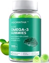 Vegan Omega 3 Gummies 1000mg with Coq 10, Vitamin D3,E,C,Omega 3 Fish Oil Alternative for Adults, Plant Based DHA 550mg & EPA 275mg for Brain, Mobility, Eye, Sugar Free, 60 Count