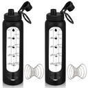 LemonRoad 2 Pack 34 oz/1 L Large Protein Shaker Glass Bottle with 304SS Mixing Ball, Shaker Cups Set for Protein Mixes Portable Powder Mixer Blender Water Bottle for Gym Workout Sports