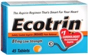 Ecotrin Low Strength Safety Coated Aspirin, NSAID 81mg, 45 count (6 Pack)