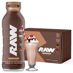 RAW Ready-to-Drink Protein Shake, Chocolate - RTD Protein Drinks with Grass-Fed Whey Protein Isolate for Post-Workout - Zero-Sugar & Gluten-Free Meal Replacement Drink & Breakfast Shake, 12 Fl Oz