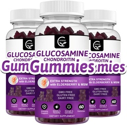 Γλυκοσαμίνη Chondroitin Gummies με MSM & Elderberry – Υποστήριξη Κινητικότητας & Ευελιξίας, Αντιοξειδωτικό Ανοσοποιητικό συμπλήρωμα για ενήλικες, άνδρες και γυναίκες - 60 Chondroitin Gummies (3 Pack)