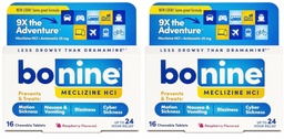 Bonine Non-Drowsy for Motion Sickness Relief, Sea Sickness, Car Sickness, Nausea and Vomiting, with Meclizine Hcl 25mg, Raspberry, Travel-Sized 16ct (Packaging May Vary) (Pack of 2)