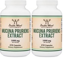 Mucuna Pruriens Extract Capsules - Dopamine Boosting Supplement - 210 Count, 1,000mg Per Serving, 20% (from Velvet Bean) (for Mood and Motivation Support) Third Party Tested by Double Wood (Pack of 2)