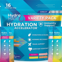 HydroMATE Ηλεκτρολυτές σκόνης Συσκευασίας Ενυδάτωση Πακέτα χαμηλής ζάχαρης 16 Count