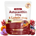18-in-1 Astaxanthin 24mg & Lutein 40mg with Zeaxanthin Supplements, Fresh Microalgae Source with Lycopene, Grape Seed, Vitamin E, & More Supports Eye, Skin, Antioxidant, 8 Month Supply, 240 Softgels