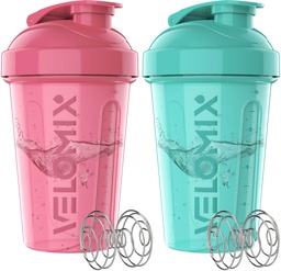 VELOMIX -2 Συσκευασία - 20 oz μπουκάλια αναδευτήρα πρωτεΐνης για μείγματα πρωτεϊνών - 2x σύρμα Whisk 