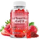 Red Yeast Rice Gummies 1200mg with CoQ10 100mg, Red Yeast Rice Supplement | Supports Cellular Energy Production and Natural Antioxidant Defense, Vegan, Gluten-Free, Strawberry Flavor, 60 Count