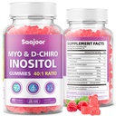 Myo-Inositol & D-Chiro-Inositol Gummies with Vitamin D3, Magnesium Glycinate, Folate & Zinc, Inositol Supplement for Female Health, Vegan, Raspberry Flavor, 60 Gummies