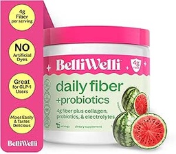 Belli Welli Fiber Supplement για γυναίκες & άνδρες – Premium Daily Fiber Powder from Organic Acacia with Added Collagen, Electrolytes & Probiotics – No Bloat, Constipation & Gut Health Support (Watermelon)