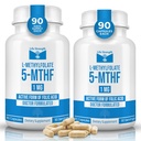 L Methylfolate 1mg | 180 Capsules | Optimized & Highly Bioactive Methyl Folate Supplement | 5-MTHF Supports for Energy, Focus & Mood | Non-GMO, Gluten Free, Vegan | 6 Month Supply