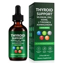 Thyroid Support Liquid Drops, High Absorption with Iodine, Selenium, Zinc, Ashwagandha & L-Tyrosine, Natural Ingredients, Vegan Non-GMO for Men & Women, 2 Fl Oz