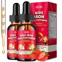 Liquid Iron Supplement for Kids, Kids Multivitamin with Iron Drops with Zinc, Vitamin B Complex, Folate - Support Blood Builder & Energy, Iron Deficiency for Women, Men, Vegan Strawberry 4 Fl Oz