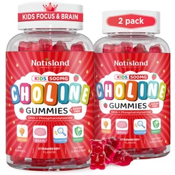 Choline Gummies for Kids & Adults, Choline Supplements 500mg with DHA, Phosphatidylserine for Brain Health, Focus, Immune Support, Sugar-Free, Vegan, Strawberry Flavor, 120 Gummies