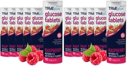 TRUEplus Glucose Tablets, Chewable, Raspberry Flavor, 15g Fast-Acting Carbohydrates, Fat Free, Gluten Free, Raise Low Blood Sugar and Boost Energy, 10 Count, 6 Tubes (Pack of 2)